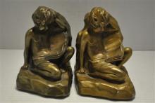 Vintage Cherub Reading Bookends, Armor Bronze